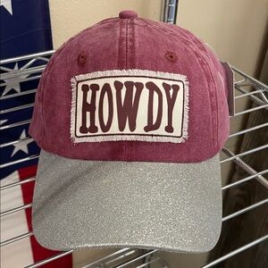 Howdy Maroon and Silver Party Hat